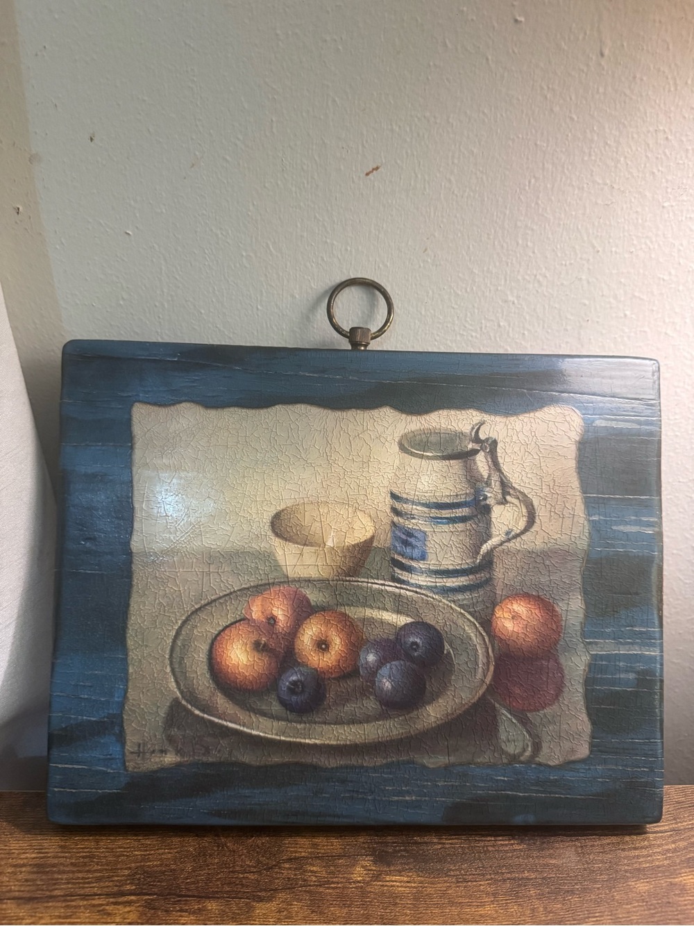 vintage Henk Bos still life print on a wooden plaque Mid Century Wall Art